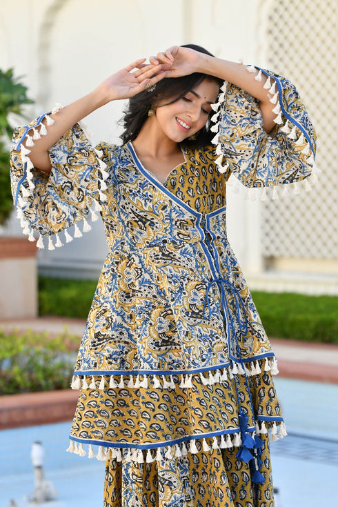 MULMUL DHIVYA AJRAKH PRINT SHARARA SET MULMUL DHIVYA AJRAKH PRINT SHARARA SET